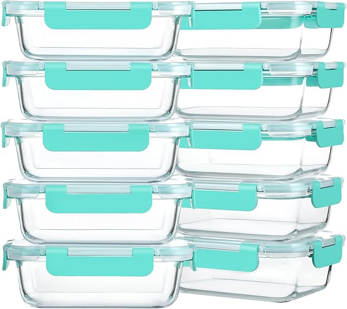 M MCIRCO [10-Pack,22 Oz Glass Meal Prep Containers,Glass Food Storage Containers with lids,Glass Lunch Containers,Microwave, Oven, Freezer and Dishwasher, Green