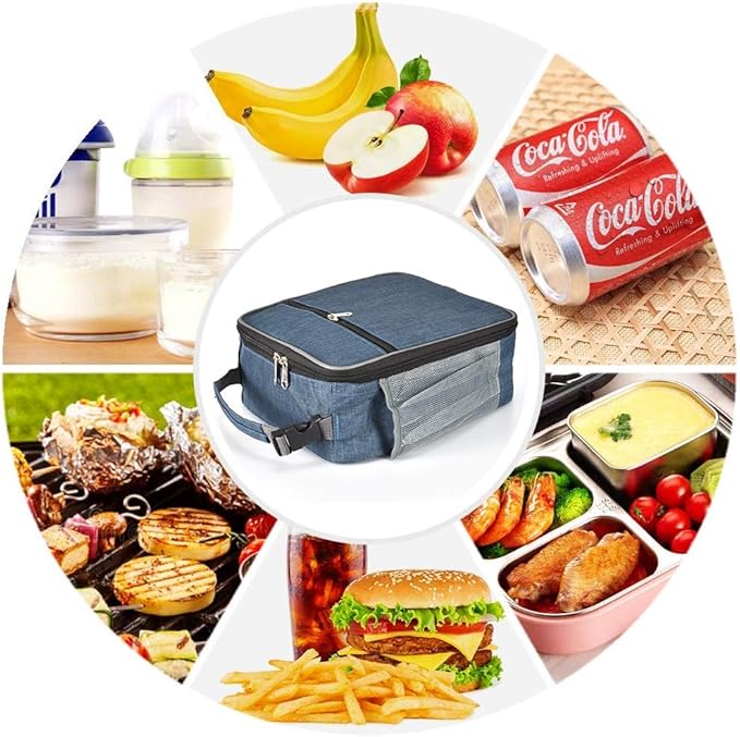 Navy Blue Insulated Lunch Bag, Leakproof Portable Cooler Box with Handle for Men, Women, Boys, Girls, 10.2" L x 4.3" W x 8.6" H