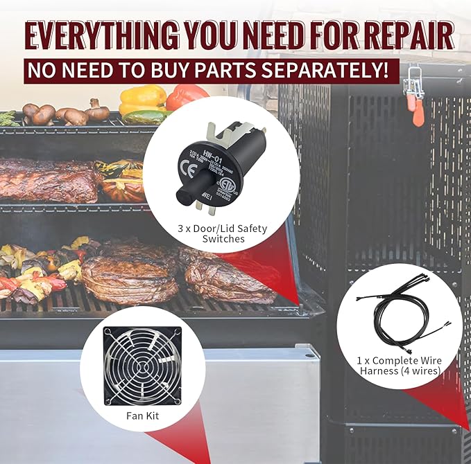 Replacement Fan and Hopper Door Switch Kit for Masterbuilt Gravity Series 560/800/1050 XL Digital Charcoal Grills & Smokers, Includes 1 Fan Kit, 3 Hopper Lid/Door Switches & 1 Electric Wire Kit