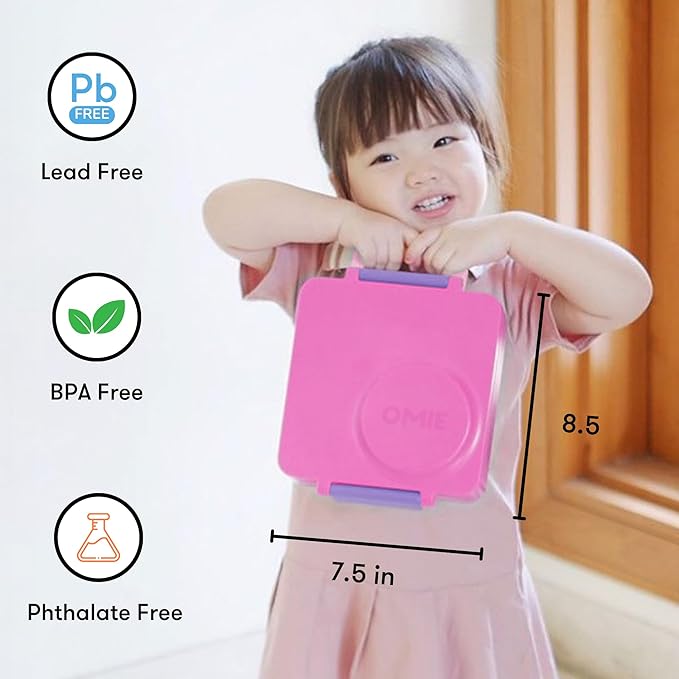 OmieBox Bento Box for Kids - Insulated Bento Lunch Box with Leak Proof Vacuum Insulated Food Jar - 3 Compartments, Two Temperature Zones (Unicorn Pink)