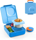OmieBox Bento Box for Kids - Insulated Bento Lunch Box with Leak Proof Vacuum Insulated Food Jar - 3 Compartments, Two Temperature Zones (Blue Sky)