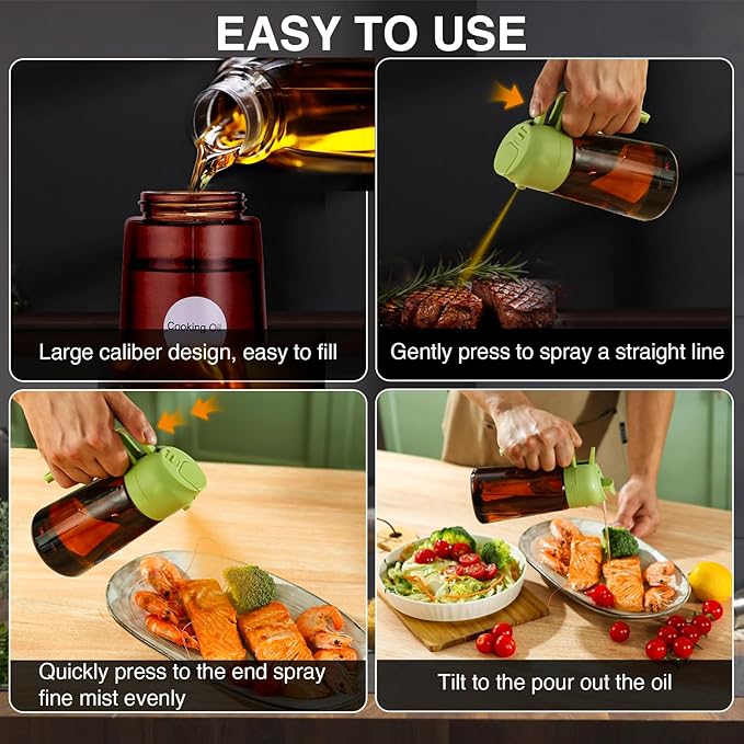 Oil Sprayer for Cooking, 2 In 1 Oil Dispenser and Oil Sprayer (Green+Dark Brown)