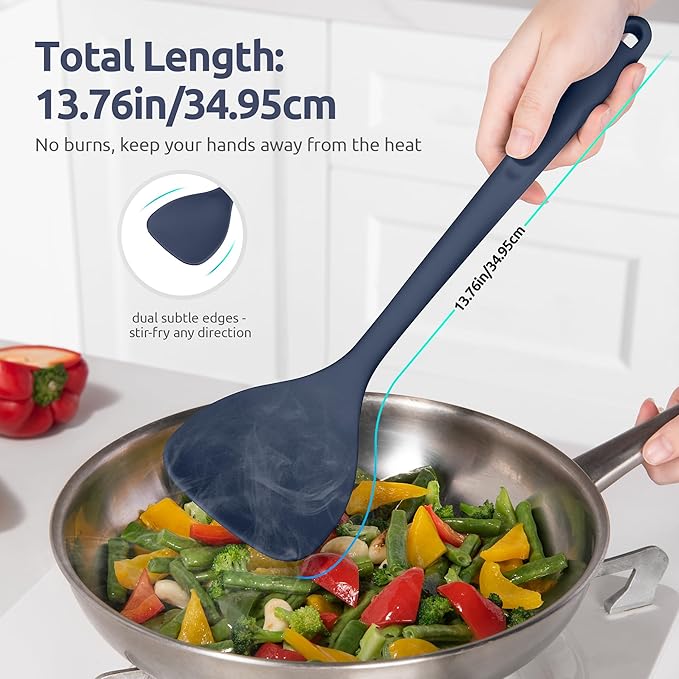 U-Taste 600ºF Heat Resistant Wok Spatula: 13.76" Long, 3.63" Wide Silicone Cooking Tools with Flexible Edge & Sturdy Core, for Kitchen Stir Fry, Serving, Scoop, Non-Stick Pan, Cast Iron -Midnight Blue
