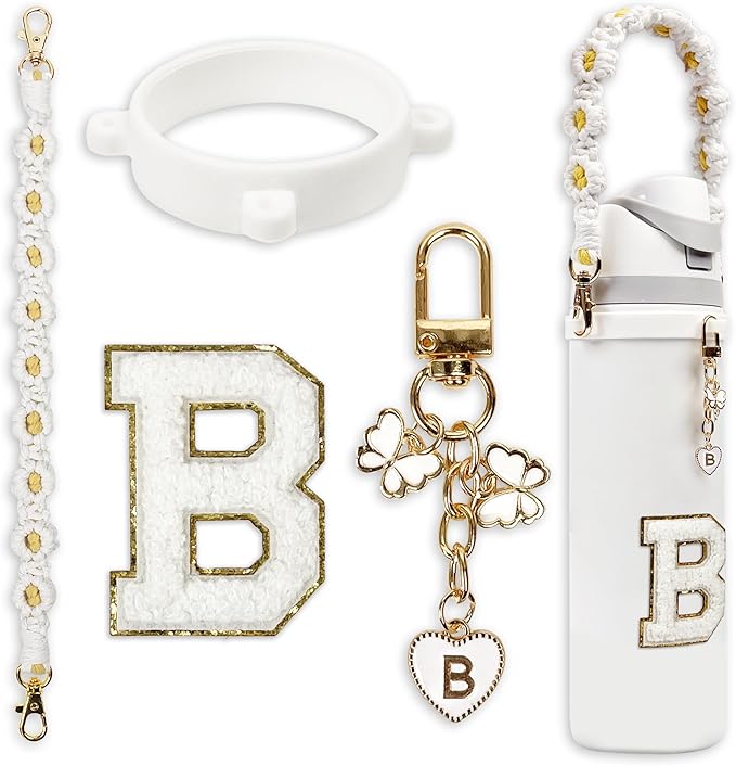 Cute Letter Charm Set Compatible with Owala Water Bottle 24 oz, 32 oz, 40 oz, Owala Kids, Owala Coffee Tumbler, Owala FreeSip – Includes Handle Strap, for Owala Accessories & Stanley Cup Accessories