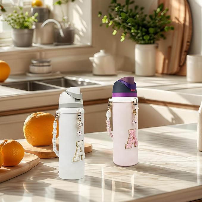 Cute Letter Charm Set Compatible with Owala Water Bottle 24 oz, 32 oz, 40 oz, Owala Kids, Owala Coffee Tumbler, Owala FreeSip – Includes Handle Strap, for Owala Accessories & Stanley Cup Accessories