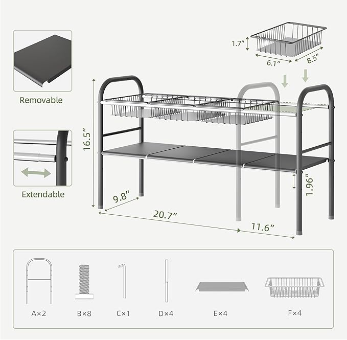 NETEL Under Sink Organizers and Storage, 2 Tier Expandable Under Cabinet Organizer Shelf with 4 Baskets and 4 Panels, Expandable Shelf for Cupboard, Kitchen, Bathroom, Shoe Storage Rack