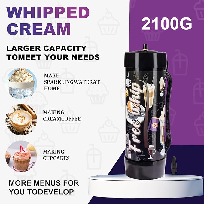 3.3L Whipped Cream Charger Tank, 2100G Food Grade Nitrous gas Cartridges for Desserts & Cocktails, Fits with Any Standard Dispensers, Leak Proof Steel (2Pack)