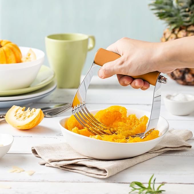Spring Chef Large Dough Blender For Baking, Professional Dough Cutter Tool, Stainless Steel Puff Pastry Cutter Tool with Sharp Blades, Manual Pastry Blender for Easy Mixing - Dishwasher Safe - Mango