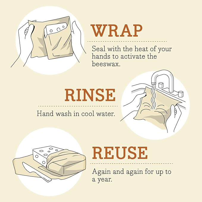 Bee's Wrap Beeswax Wraps for Food - Made in USA Reusable & Organic Food Wraps, Sandwich Wrap & Bowl Covers - Eco-Friendly Alternative to Aluminum Foil & Plastic Wrap, Fresh Fruit 3 Pack (S, M, L)