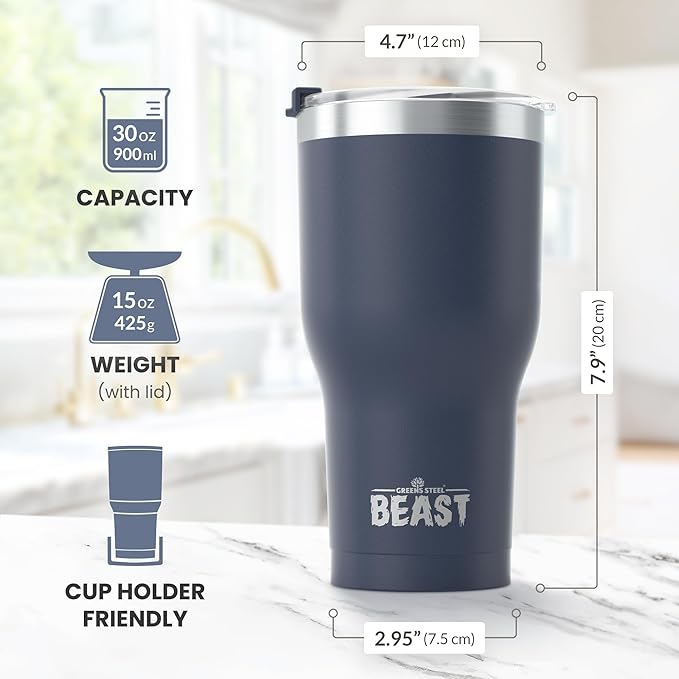 Beast 30 oz Tumbler Stainless Steel Vacuum Insulated Coffee Ice Cup Double Wall Travel Flask (Navy Blue)