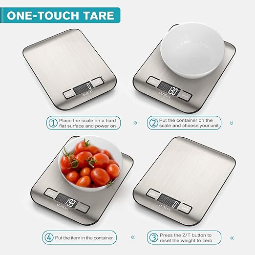 Ultrean Food Scale, Digital Kitchen Scale Weight Grams and Ounces for Baking Cooking and Meal Prep, 6 Units with Tare Function, 11lb (Batteries Included)