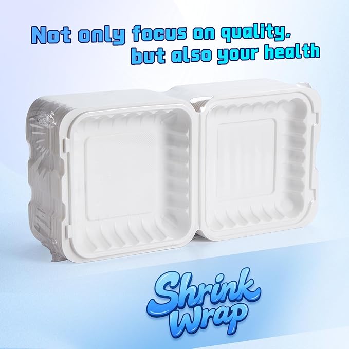 YANGRUI Food Containers 9 Inch 41 oz 100 Pack - Shrink Wrapped Sanitary | Mineral Filled BPA Free PP Plastic | Reusable Heavy Duty Freezer & Microwave Safe | Stackable Design Takeout Container