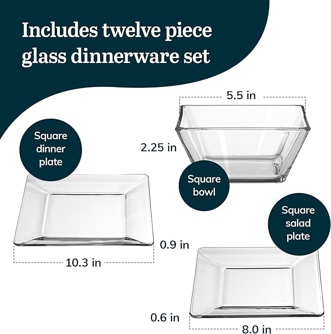 Libbey Tempo 12-Piece Glass Dinnerware Set, Service for 4