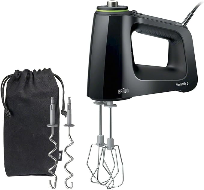 Braun MultiMix 5 Hand Mixer, 350W Electric Mixer with SmartMix Technology, 9-Speed + Turbo, MultiWhisk & Dough Hooks, Lightweight Soft-Grip Design, Black