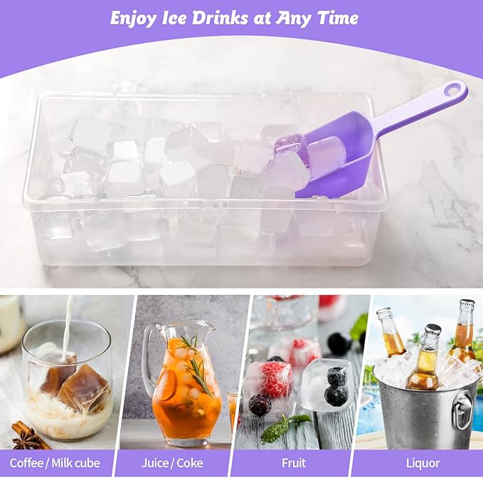 Silicone Ice Cube Tray with Leak-Proof Lid & Storage Bin for Freezer – BPA-Free 36-Piece Nugget Ice Molds, Spill-Resistant Cover & Ice Scoop Container Cover