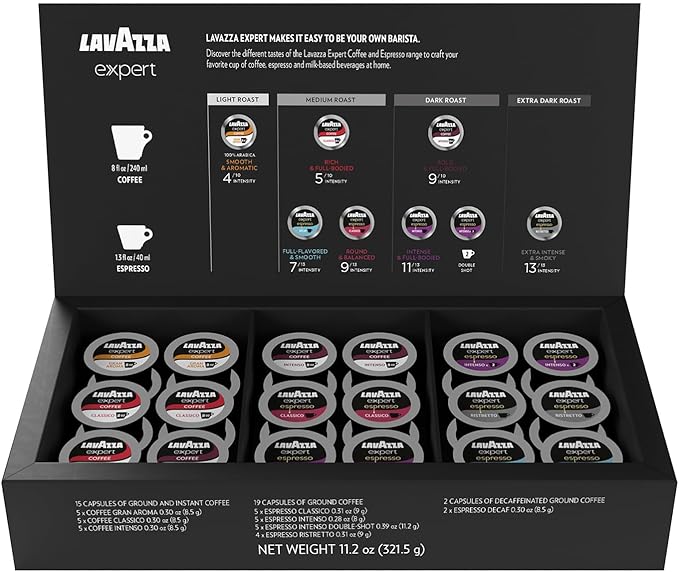 Lavazza Expert Variety Pack, Contains Light, Medium, and Dark Roast Espresso and Coffee Capsules, Compatible with Lavazza Classy Machines (36 Capsules)