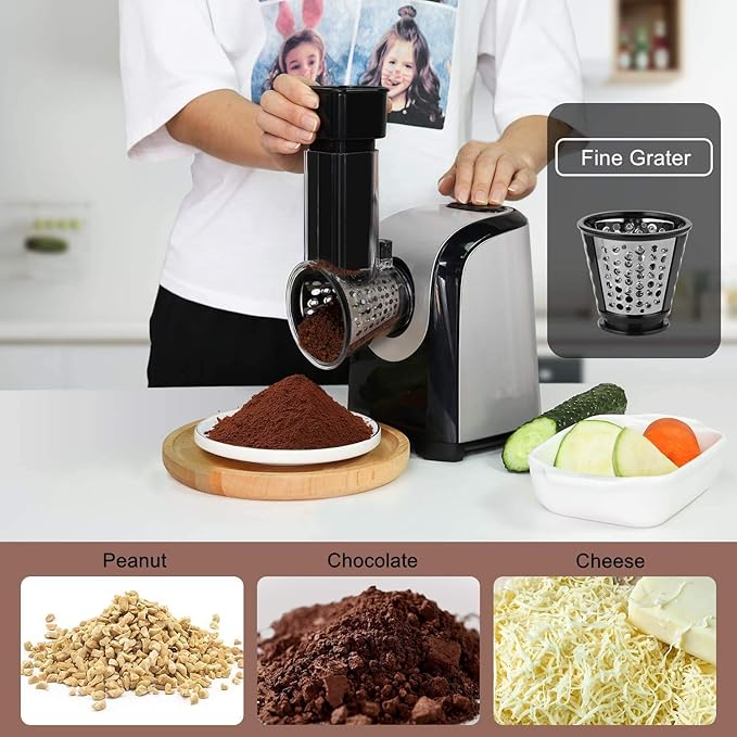 Electric Cheese Grater, Professional Electric Slicer Shredder, 150W Cheese Grater/Chopper Salad Maker, Shredder for Home Kitchen Use with One-Touch Control | 5 Free Attachments