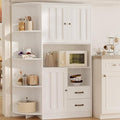 Gizoon 60.4" Pantry Cabinet with Coffee Bar, Tall Kitchen Pantry Storage Cabinet with Microwave Stand and 2 Drawers, Farmhouse Hutch with 4 Open Tiers for Dining Room and Kitchen Organization, White