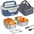 Monteka Electric Lunch Box Food Heater - Leakproof Portable Food Warmer heated lunch box for adults for Car/Home/Truck with 2 Removable Stainless Steel Container, Gift for Men, 12V/24V/110V