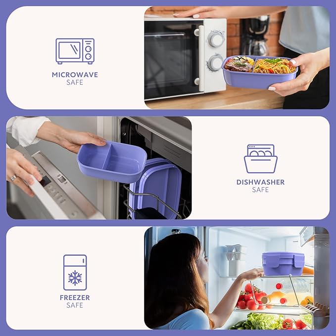 Stackable Bento Box for Adult Kids, Large Capacity 1900ml , Leak-Proof Lunchbox Containers with Utensil Set for Dining Out, Work, Picnic, School