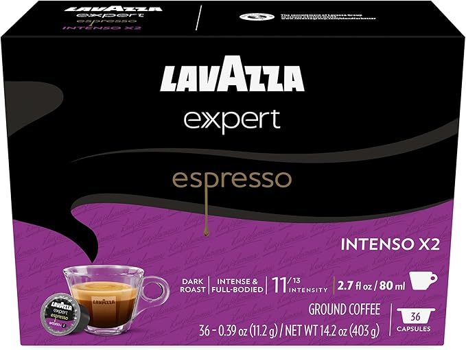 Lavazza Expert Espresso Intenso Double Shot Capsules, Dark Roast, Arabica and Robusta Blend, Compatible with Lavazza Classy Machines (36 Capsules)