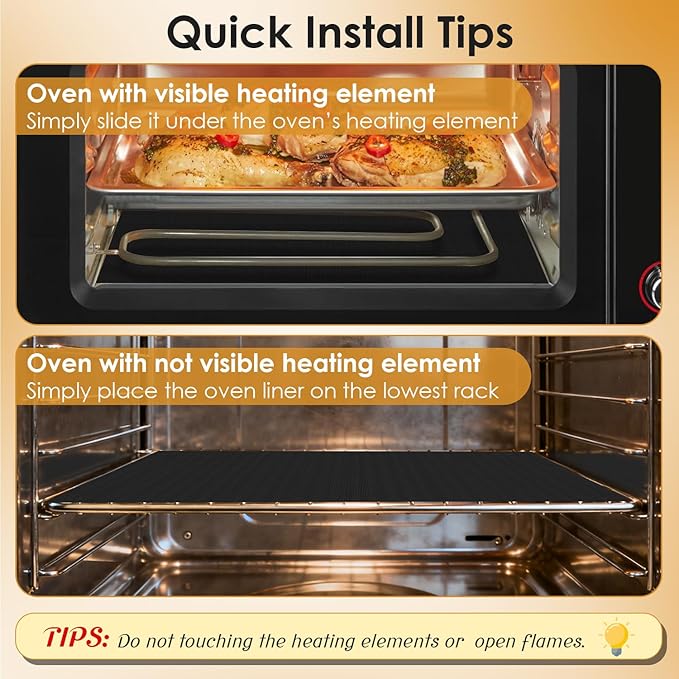 HOTEC Oven Liners for Bottom of Oven Heat-Resistant 500°F - 3 Pack 17x25" Large Heavy Duty Non-Stick Reusable Oven Mat for Electric, Gas, Toaster, Ovens - BPA & PFOA Free,Dishwasher Safe