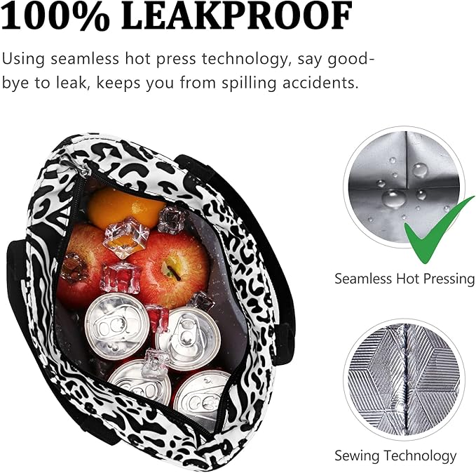 Gloppie Lunch Bag Women Lunch Tote for Women Insulated Leakproof Cooler Bag for Work Loncheras Para Mujer Leopard Print