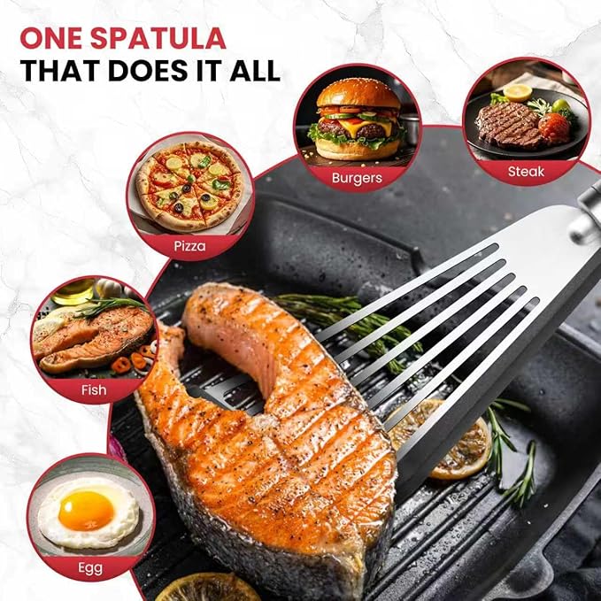 Fish Spatula Turner Set of 2, 600ºF Heat Resistant Silicone Spatulas for Nonstick Cookware, Metal Slotted Spatula with Silicone Edge for Fish, Egg, Pancake, Dishwasher Safe