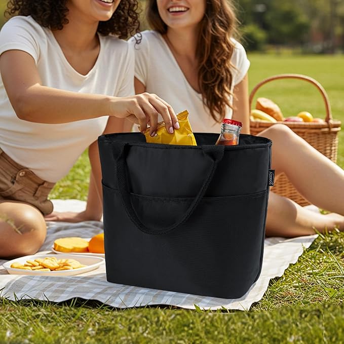 Aosbos Lunch Tote Bag, Insulated Lunch Box for Women, Leakproof Lunch Cooler Purse for Work, Black