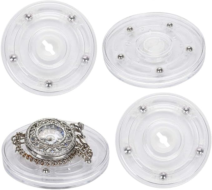 TamBee 4PCS 3Inch Acrylic Lazy Susan Turntable Organizer Revolving Display Base White Acrylic for Spice Rack Table Cake Kitchen Pantry Decorating