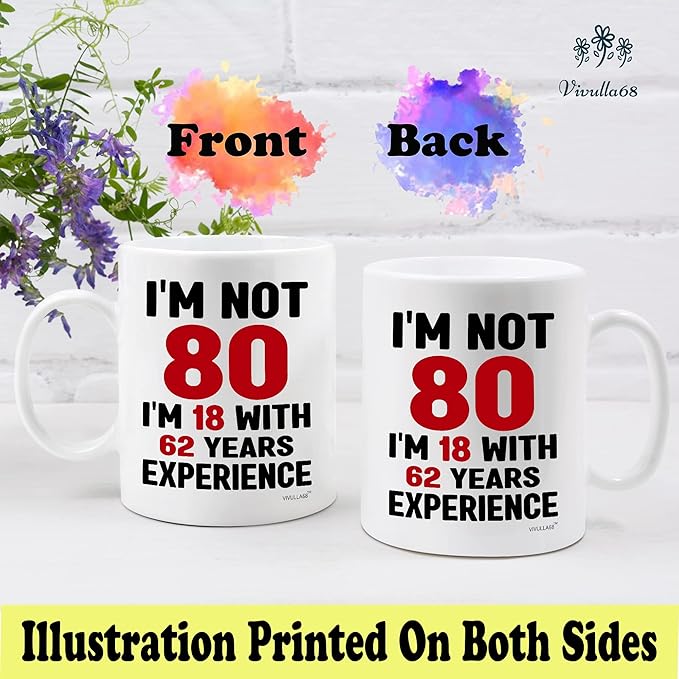 Vivulla68 80th Birthday Gifts for Men Women, 80 Year Old Birthday Gifts for Women Men, 1945 Bday Gift for Woman Man, Gift for 80 Year Old Woman, 80th Coffee Mug 11Oz, 1945 Cup for Grandpa Grandma