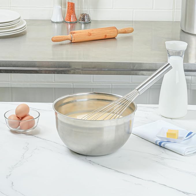 Restaurantware Met Lux 16 x 3 x 3 Inch Baking Whisk 1 French Whisk With Ergonomic Handle - Dishwashable Won't Corrode Stainless Steel Whisk For Whipping Baking Or Cooking