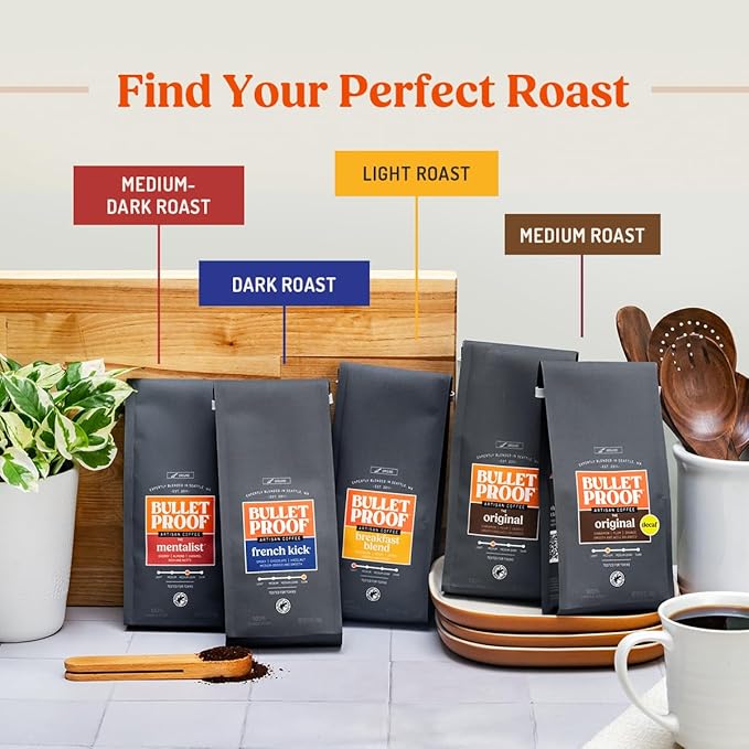 Bulletproof Original Medium Roast Ground Decaf Coffee, 12 Ounces, 100% Arabica Coffee, Clean Coffee Tested for Toxins, Packaging May Vary