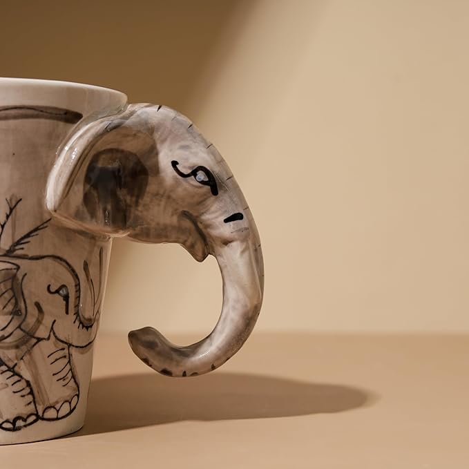 IYARA CRAFT 3D Elephant Mug – 11oz Ceramic Cup with Sculpted Trunk Handle, Microwave & Dishwasher Safe, Mom and Baby Elephant Design