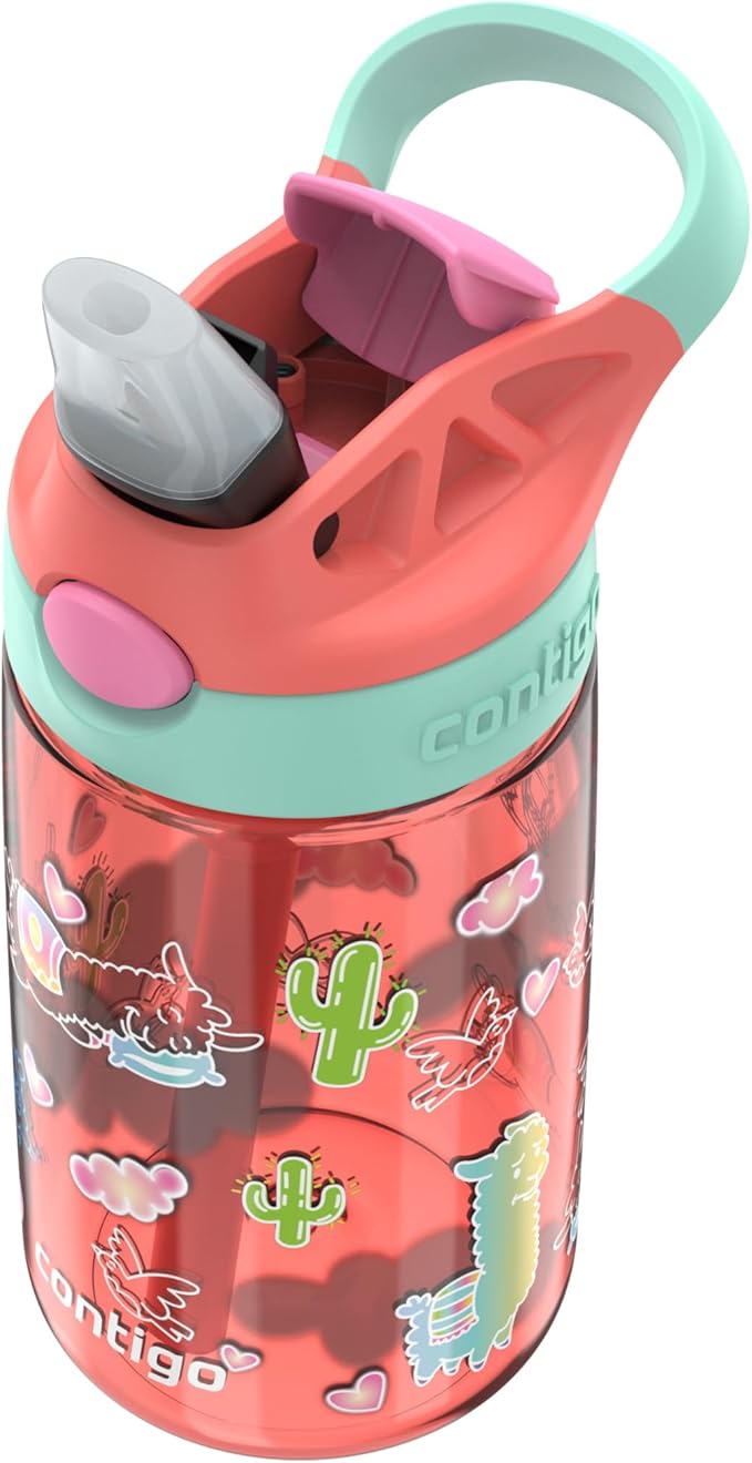 Contigo Autospout Kids Water Bottle, 14oz, Pack of 1, Coral/Llamas