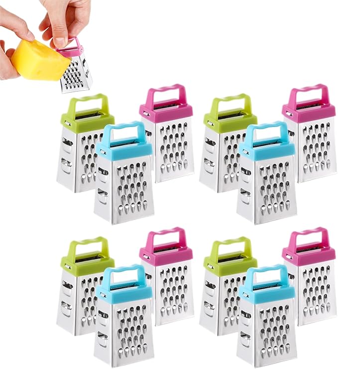 Ciieeo 12 Pcs Stainless Steel Mini Cheese Grater, Box Grater Handheld Slicer for Fruit, Vegetable, Multipurpose Kitchen Gadget, Assorted Colors, 2.63 x 1.45 x 4.25 Inch