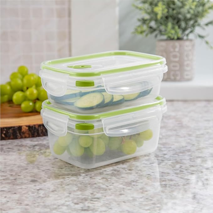 Sterilite Ultra-Seal 3.1 Cup Rectangle, Airtight Food Storage Container, Latching Lid, Microwave and Dishwasher Safe, Clear With Green Gasket, 18-Pack