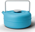 Toptier Teapot with Removable Infuser, Cast Iron Tea Kettle Stovetop Safe, Solid Geometry Cylinder Design Tea Pot Coated with Enameled Interior for 27 Ounce (800 ml), Blue