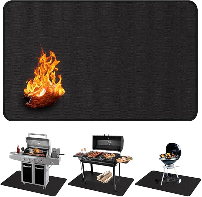 63 x 36 Inch Under Grill Mats for Outdoor Grill, Fireproof Deck and Patio Protector, Double-Sided Waterproof Oil-Proof Fire Blanket BBQ Mat
