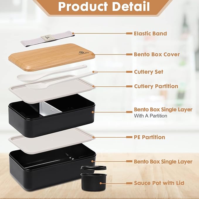 Sinnsally Bento Box Adult Lunch Box with Compartments for Women & Men,(47oz)Stackable Japanese Bento Lunchbox,Rectangle Lunchable Food Container with Utensil Set,Leak-Proof & Microwave/Dishwasher Safe