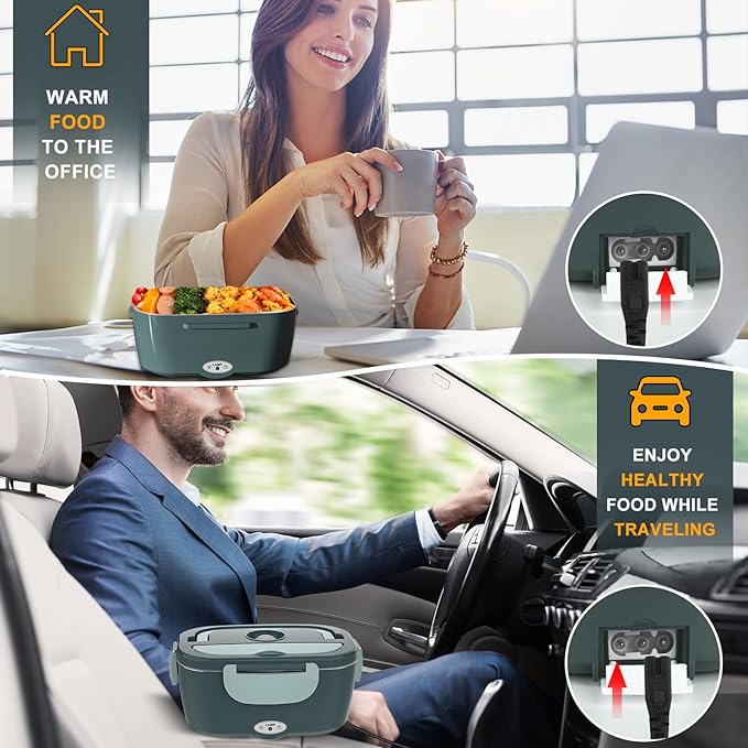 Monteka Electric Lunch Box Food Heater, Upgrade 100W High Power Portable Food Warmer, Heated Lunch Box for Adults Car/Home with 1.8L Removable Stainless Steel Container, 12V/24V/110V/220V
