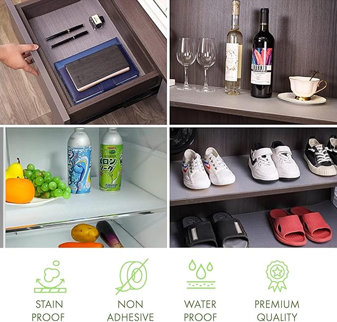 EVALAND 17.7" x 33 FT Non-Slip Shelf Liner, Non-Adhesive, BPA-Free, Waterproof Pantry Liner for Shelves, Easy to Cut, Oil-Proof Shelf Liners for Kitchen, Cabinets, Drawers, Refrigerator, Clear