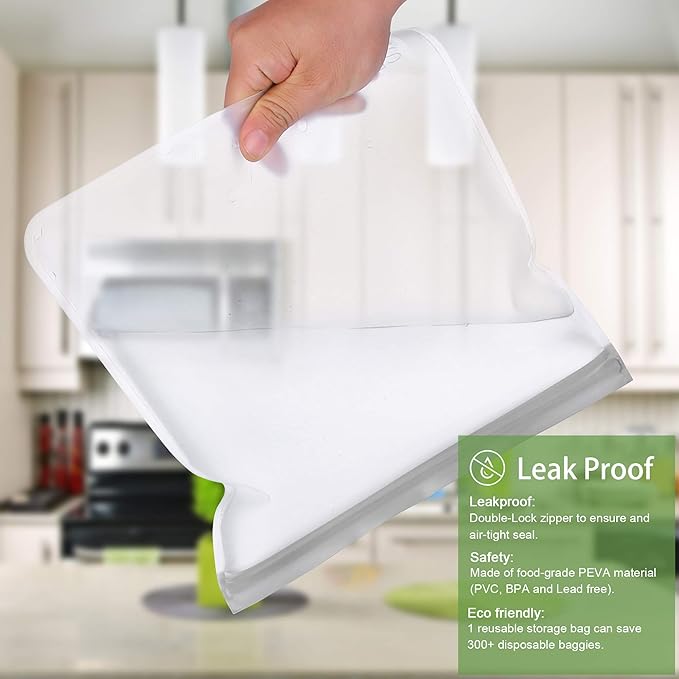 SPLF 9 Pack Reusable Gallon Freezer Bags, BPA Free 1 gallon Leakproof Silicone and Plastic Free Food Storage Bags for Meal Prep, Fruits, Sandwich, Snack, Travel Items