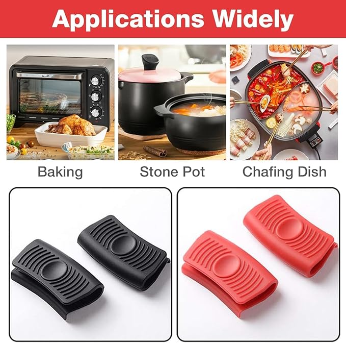 2 Pairs Silicone Pot Handle Cover, Heat Resistant Pan Handle Sleeve, Nonslip Silicone Handles for Pots, Pans, Enameled Griddles, Casserole, Frying, and Cookware