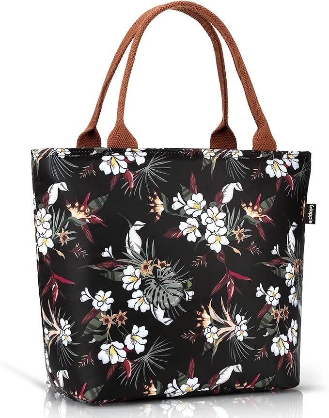 Gloppie Lunch Bag Women Insulated Lunch Box for Women Leakproof Lunch Tote White Flower