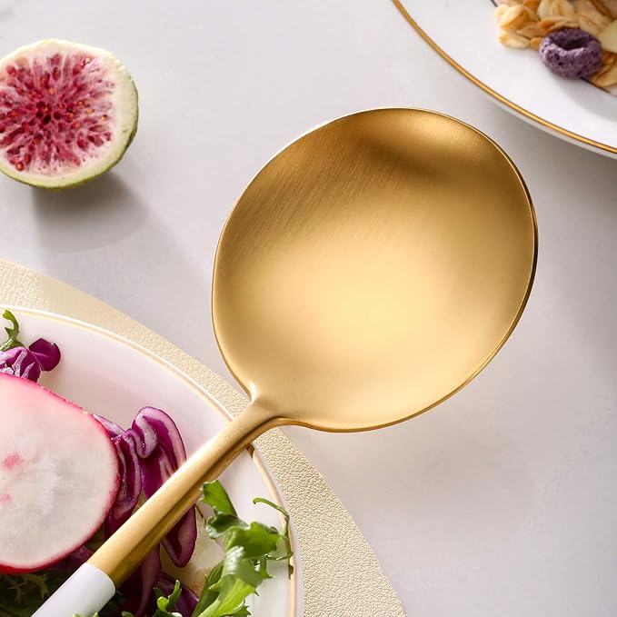 Lemeya White Gold Salad Serving Utensils,Serving Spoons Stainless Steel,2Pcs Long Handle Salad Servers 11.42 Inch,Salad Utensils for Serving,Matte Finish,Dishwasher Safe