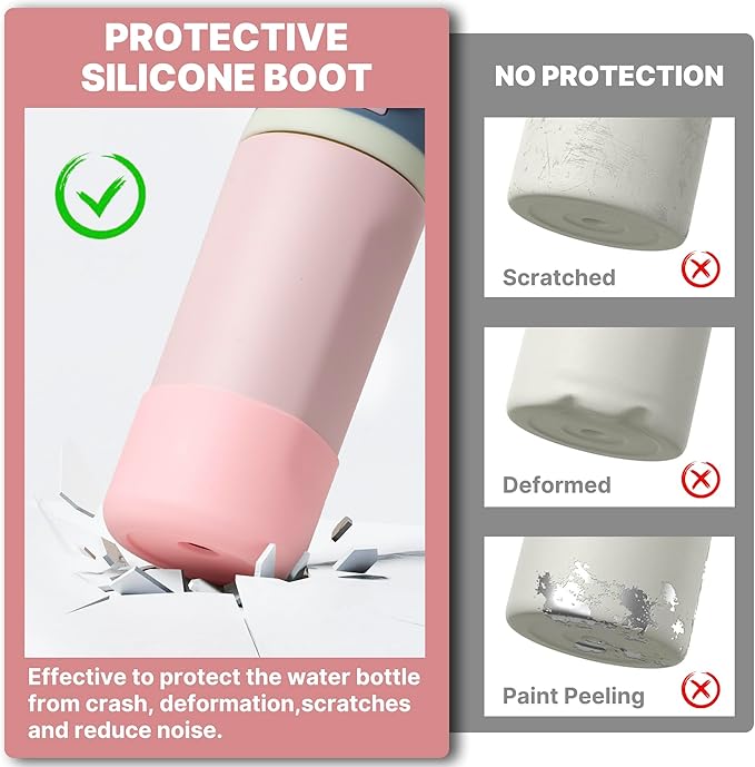 Silicone Water Bottle Boot for Owala 14/16oz, Anti-Slip Protective Sleeve Bottom Bumper Protector for Owala Kids 12 oz Tumbler, Flip 14 oz and FreeSip 16 oz Water Bottle (Pink)
