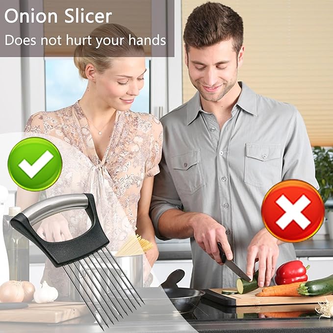 Onion Holder for Slicing, Stainless Steel Lemon Slicer Vegetable Cutter Onion Slicer Holder, Kitchen Chopper Slicing Assistant Tool for Potato Tomato Cucumber Avocados Fruits Eggs Meat