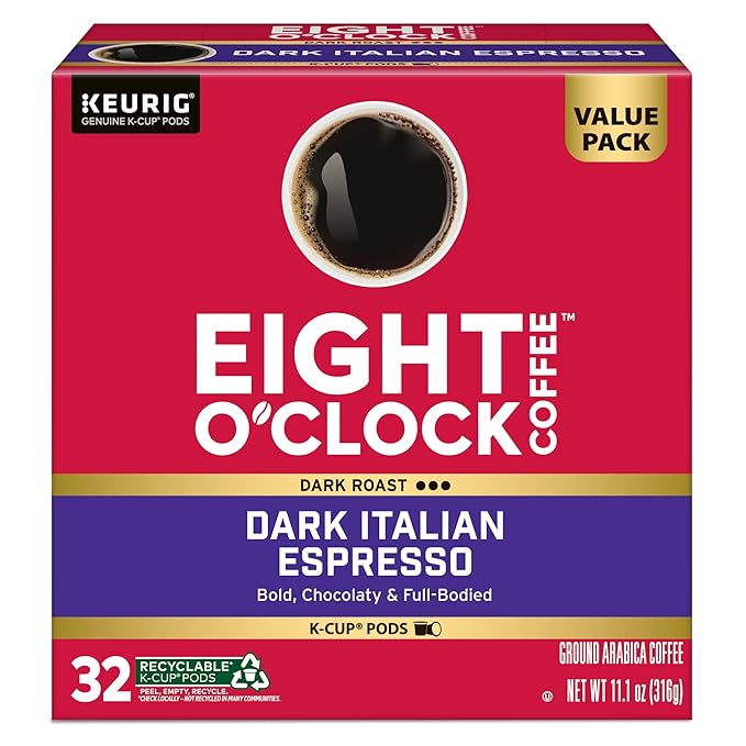 Eight O'Clock Dark Italian Espresso Coffee, Keurig Single Serve K-Cup Pods, Dark Roast, 32 Count