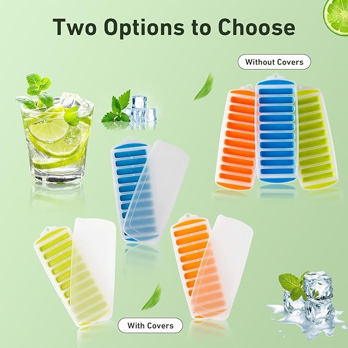 Water Bottle Silicone Ice Cube Tray by Lily's Home - 3-Piece Quick-Freeze Ice Trays with 10 Ice Cube Slots – Silicone Ice Cube Tray Set Makes 30 Ice Cubes, With Lids